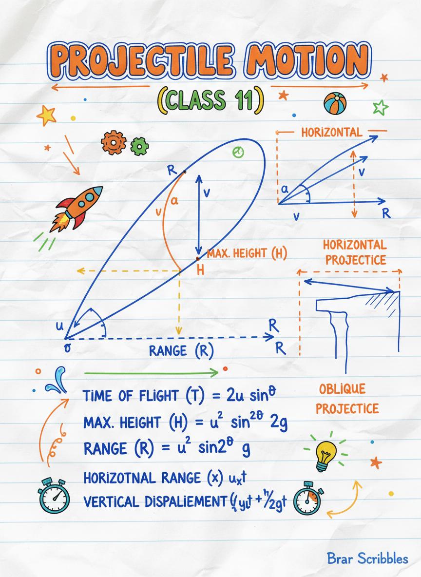 PROJECTILE MOTION: Formulae Sheets (Class 11th) - Advance level