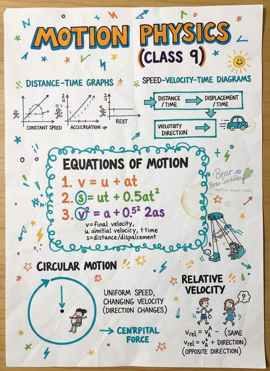 Motion: Formulae Sheet (Class 9th)
