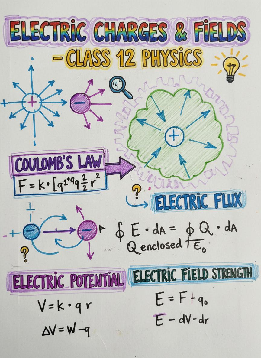 Electric Charges & Fields: Formulae Sheets (Class 12th)